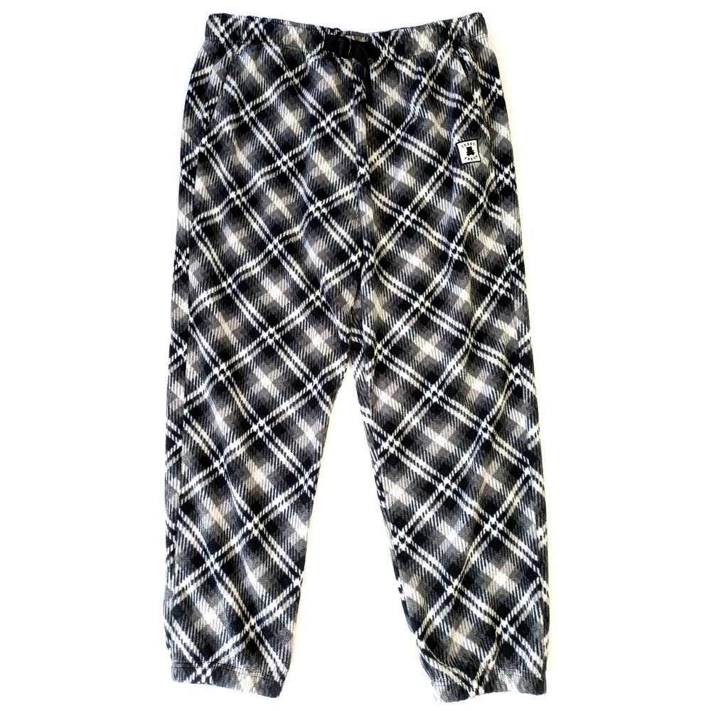 Teddy Fresh B&W Plaid Fleece Sweatpants Casual Joggers Belted Pants Mens 2XL XXL